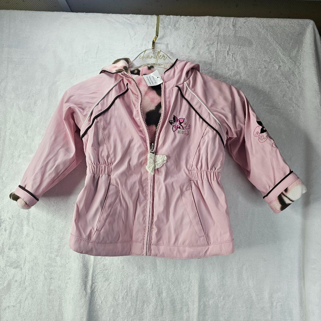 Zeroxposur Toddler Girls Coat Pink Reversible Size 2t Kisses Hooded Jacket Print